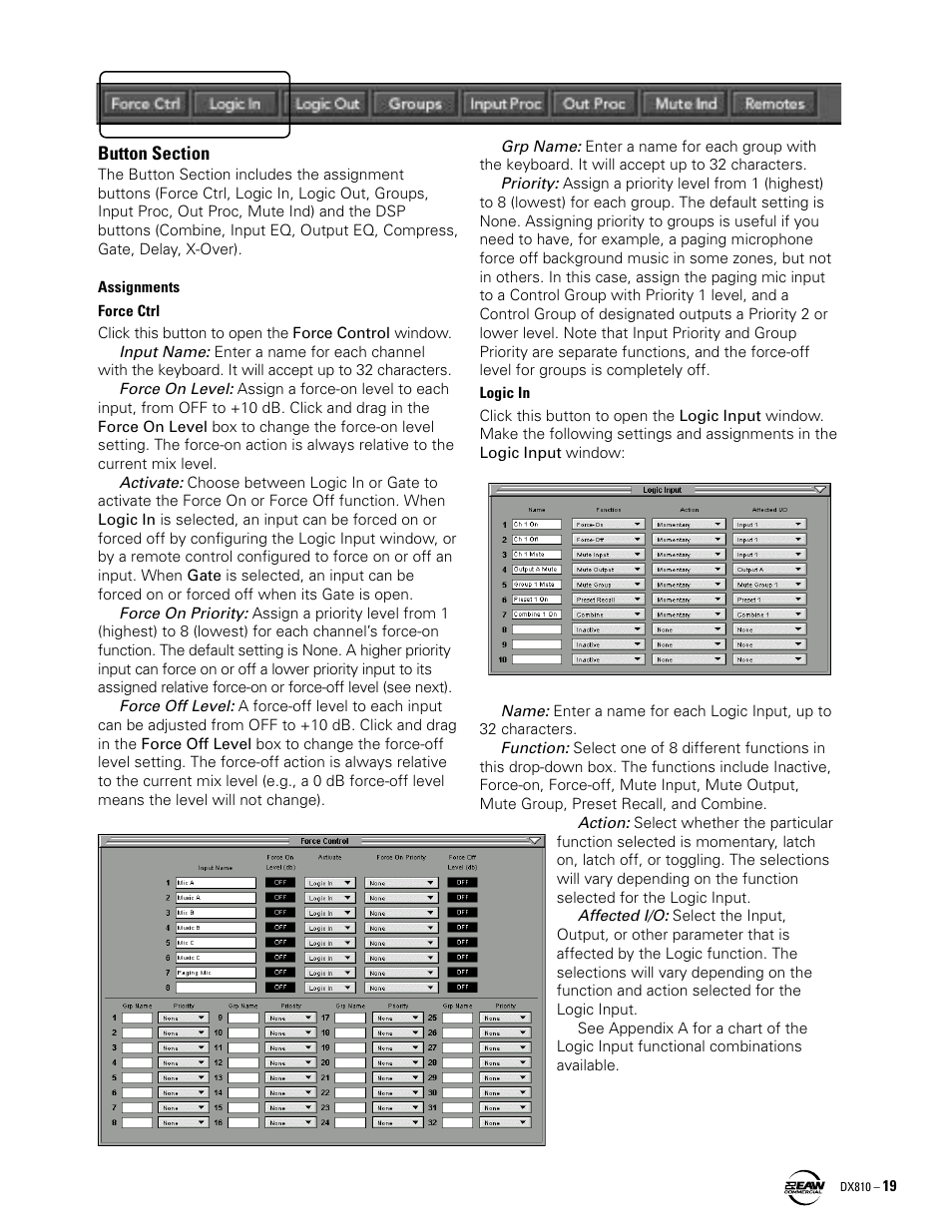 Button section | EAW DX810 User Manual | Page 19 / 36