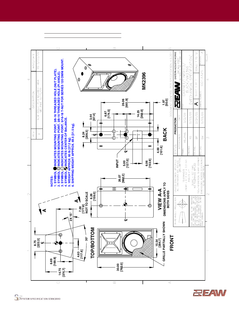 Group · i, Fr o n t, Vi ew a -a | Back, Mk 2396, Enclosure | EAW MK2396 User Manual | Page 2 / 2