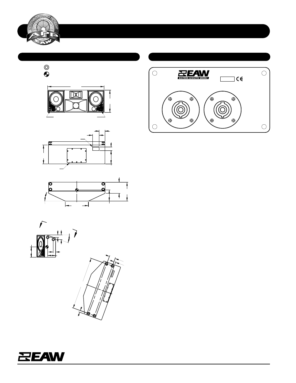 Specifications dc2, Description input panel, Front | Back, Sides, Ew a-a, View a-a, Angled top | EAW DC2 User Manual | Page 2 / 2
