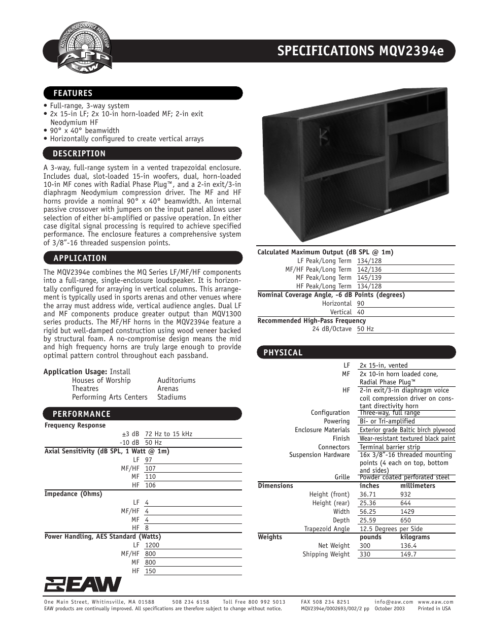 EAW MQV2394e User Manual | 2 pages