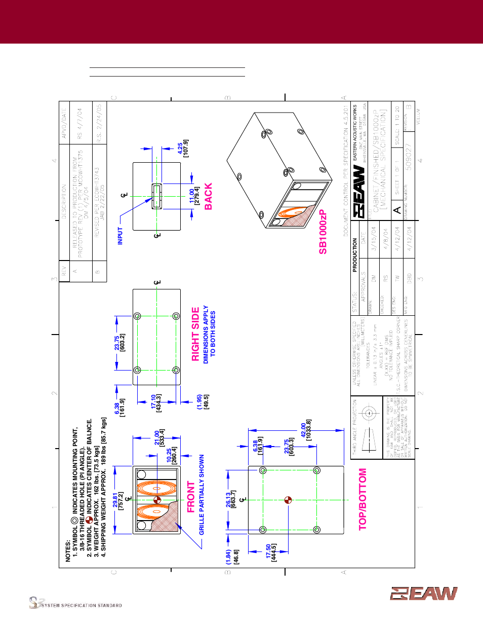 Group · m, Right s ide, Fr o n t | Sb 1000zp, Back, Enclosure | EAW SB1000zP User Manual | Page 2 / 4