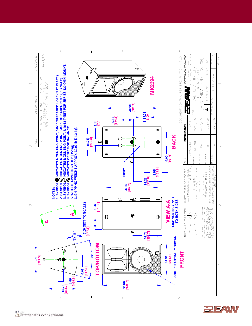 Group · i, Mk 2394 to p /b o tto m a a, Enclosure | EAW Loudspeaker MK2394 User Manual | Page 2 / 2