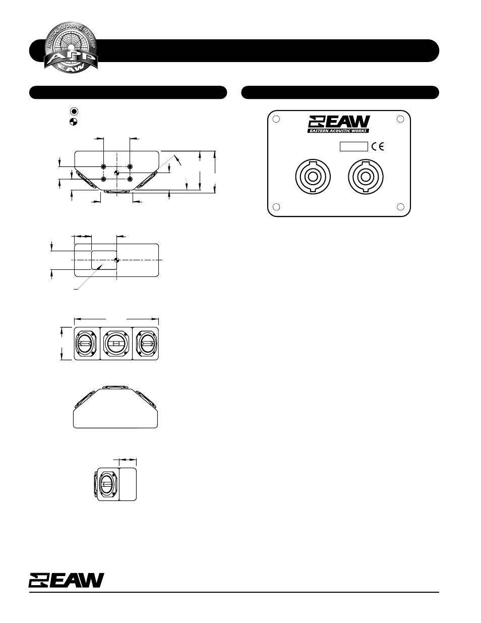 Specifications dct2, Back, Front | Bottom, Right side, Dimensional drawing input panel | EAW DCT2 User Manual | Page 2 / 2