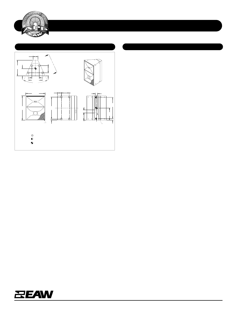 Specifications mq1366e, Dimensional drawing a & e specifications | EAW MQ1366e User Manual | Page 2 / 2