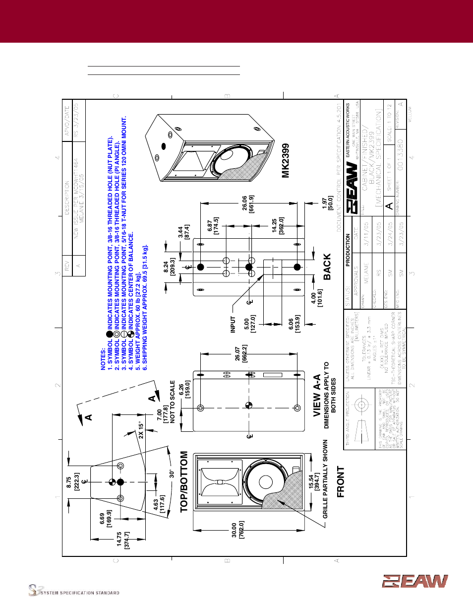 Group · i, Back vi ew a -a, Fr o n t | Mk 2399, Enclosure | EAW MK2399 User Manual | Page 2 / 2