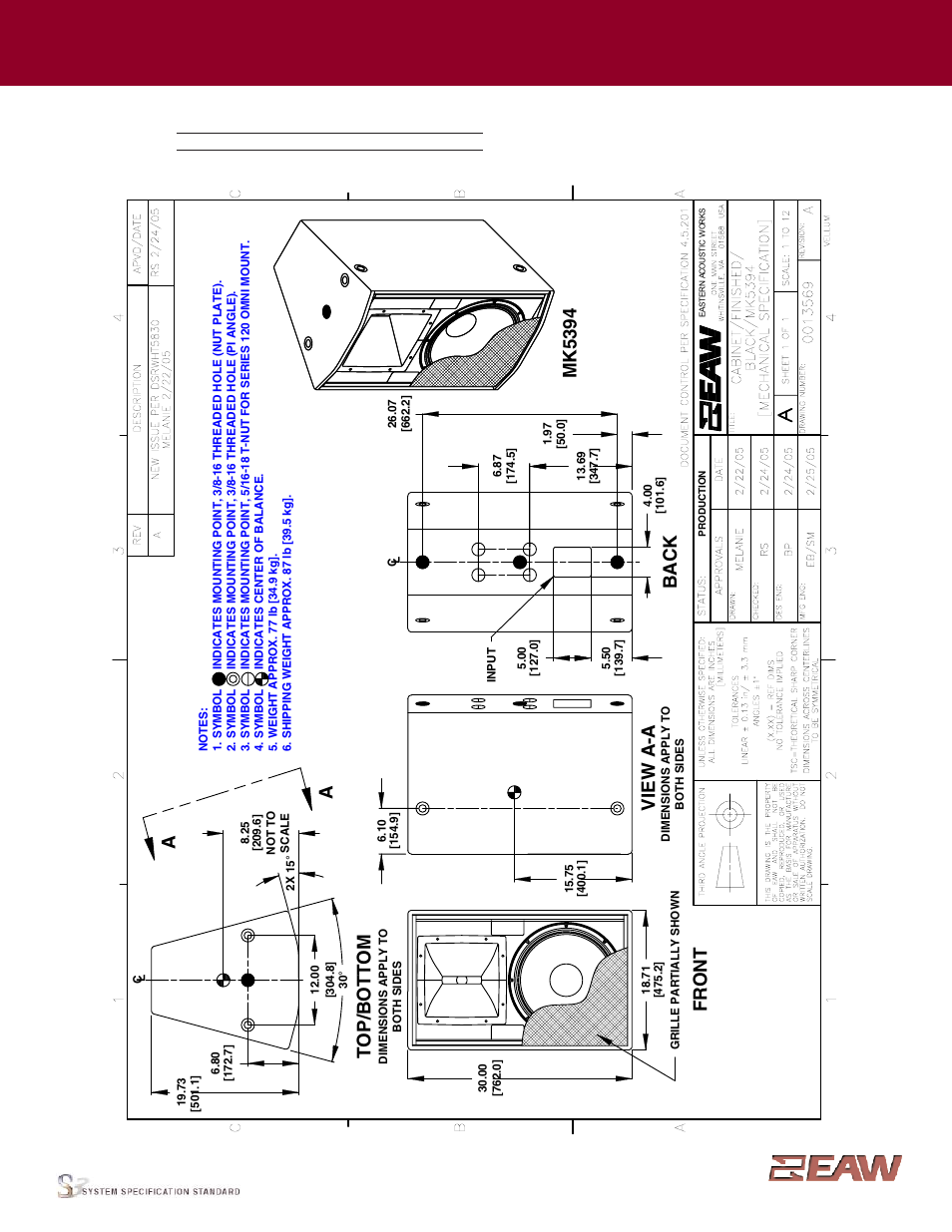 Group · mk, Back, Vi ew a -a | Fr o n t, Mk 5394, Enclosure | EAW MK5394 User Manual | Page 2 / 2