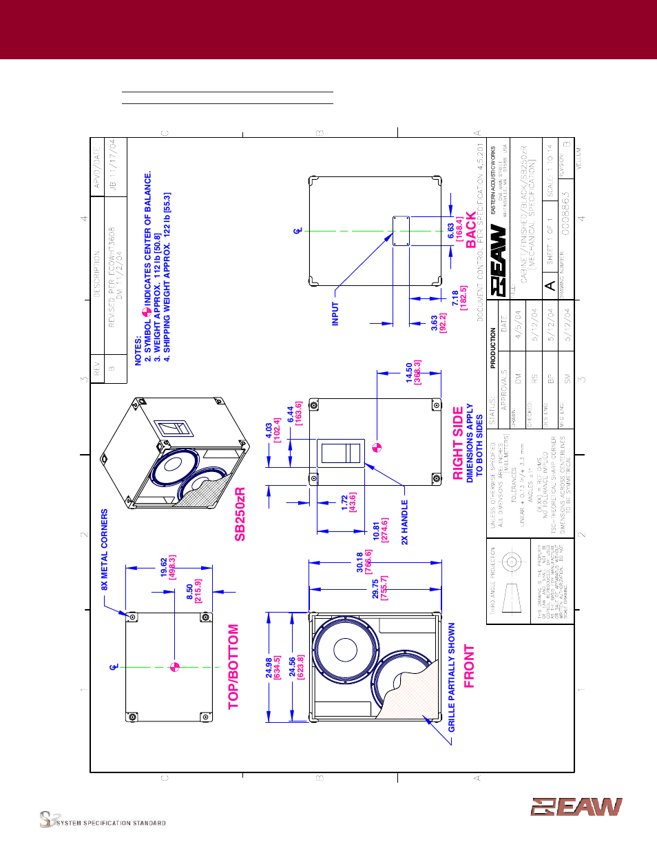 Group · j, Right s ide, Fr o n t | Sb 250zr, Back, Enclosure | EAW SB250zR User Manual | Page 2 / 4