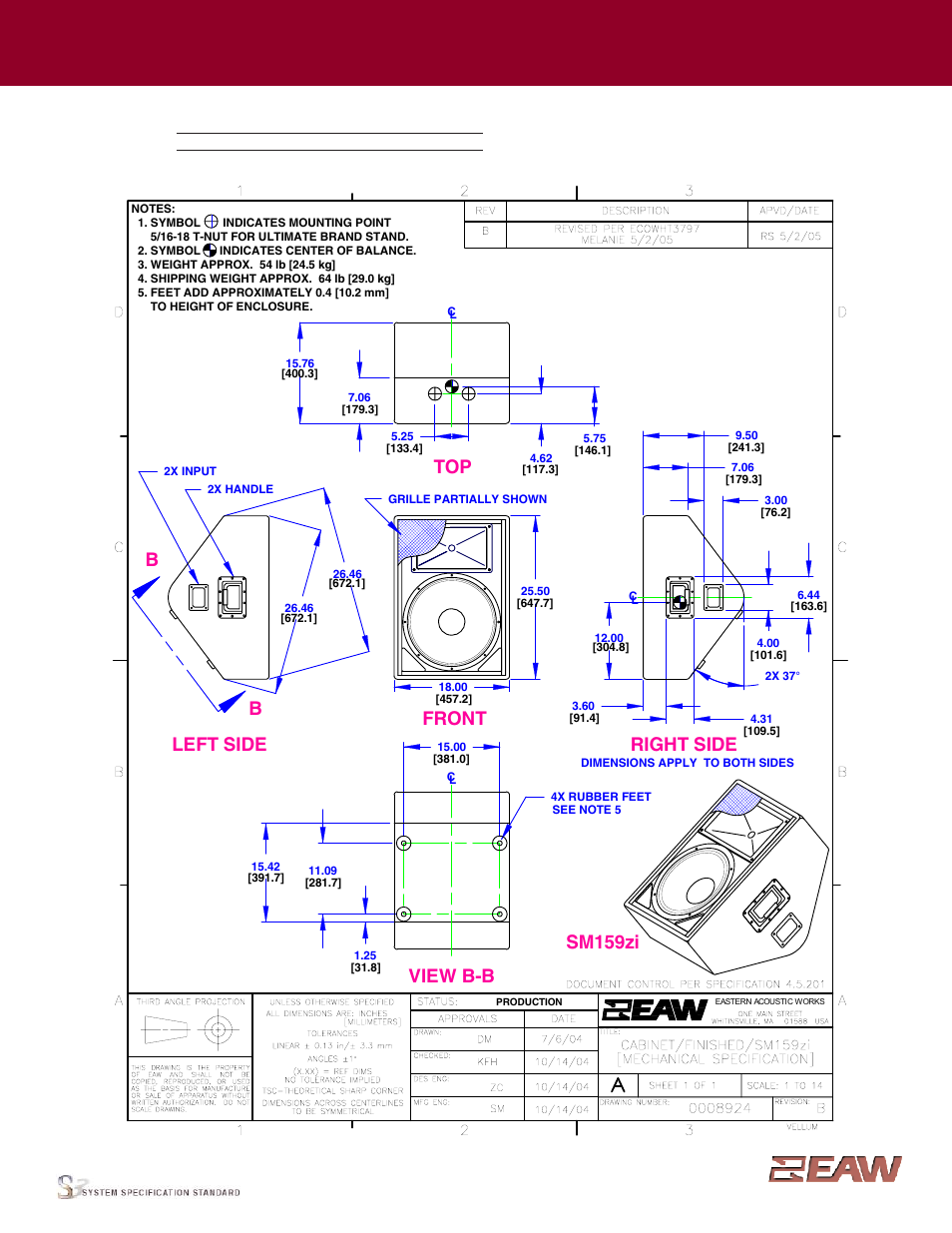 Group · g, View b-b, Front | Left side, Sm159zi, Right side, Btop, Enclosure | EAW SM159zi User Manual | Page 2 / 6