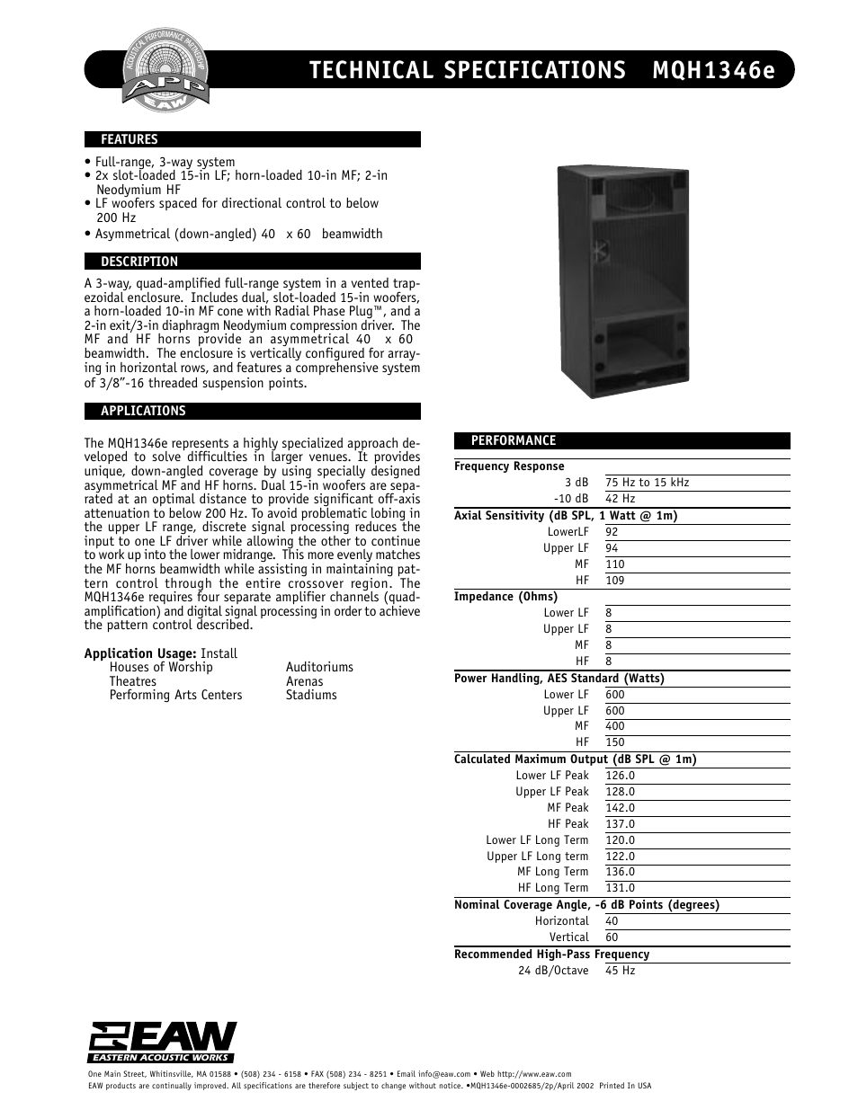 EAW MQH1346e User Manual | 2 pages