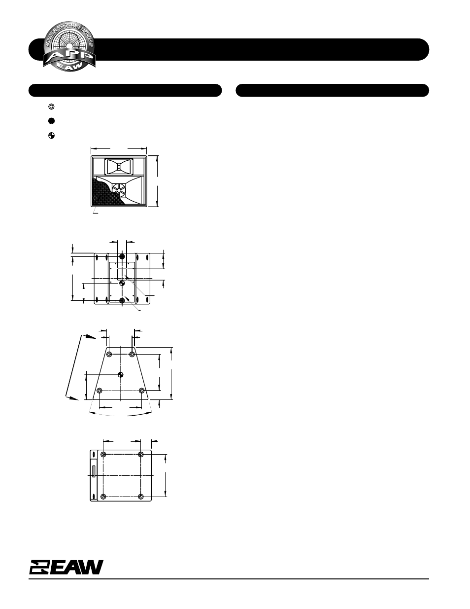 Specifications as490e, Side view view a-a, Dimensional drawing a & e specifications | Front, Top/bottom, Back | EAW AS490e User Manual | Page 2 / 2