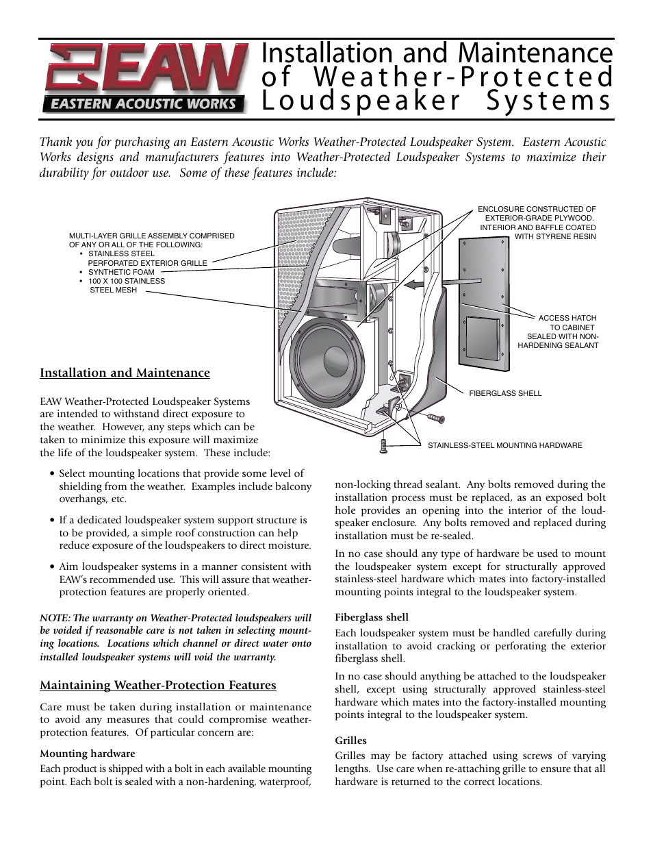 EAW Weather-Protected Loudspeaker System User Manual | 2 pages