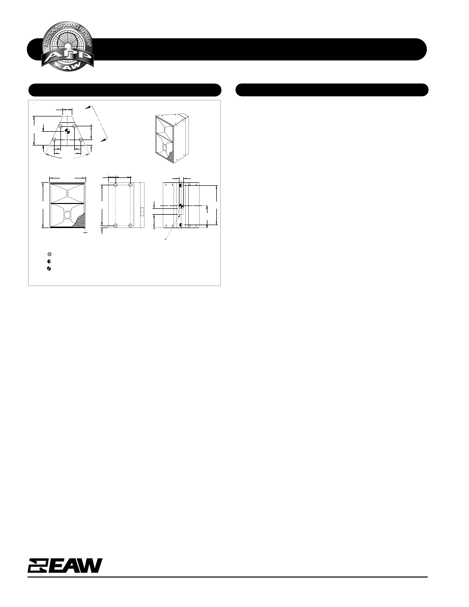 Specifications mq1394e, Dimensional drawing a & e specifications | EAW MQ1394e User Manual | Page 2 / 2