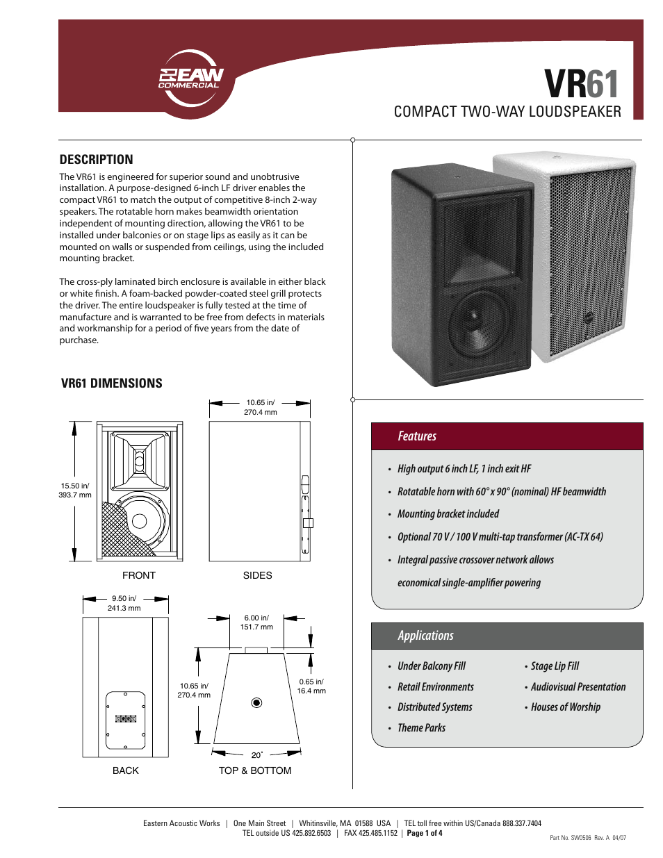 EAW VR61 User Manual | 4 pages