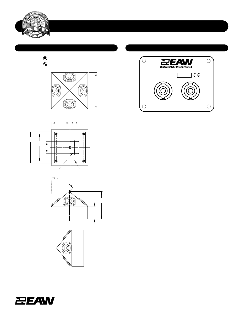 Specifications dct1, Dimensional drawing input panel, Bottom | Right side, Back | EAW DCT1 User Manual | Page 2 / 2