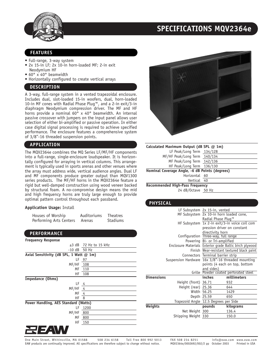EAW MQV2364e User Manual | 2 pages