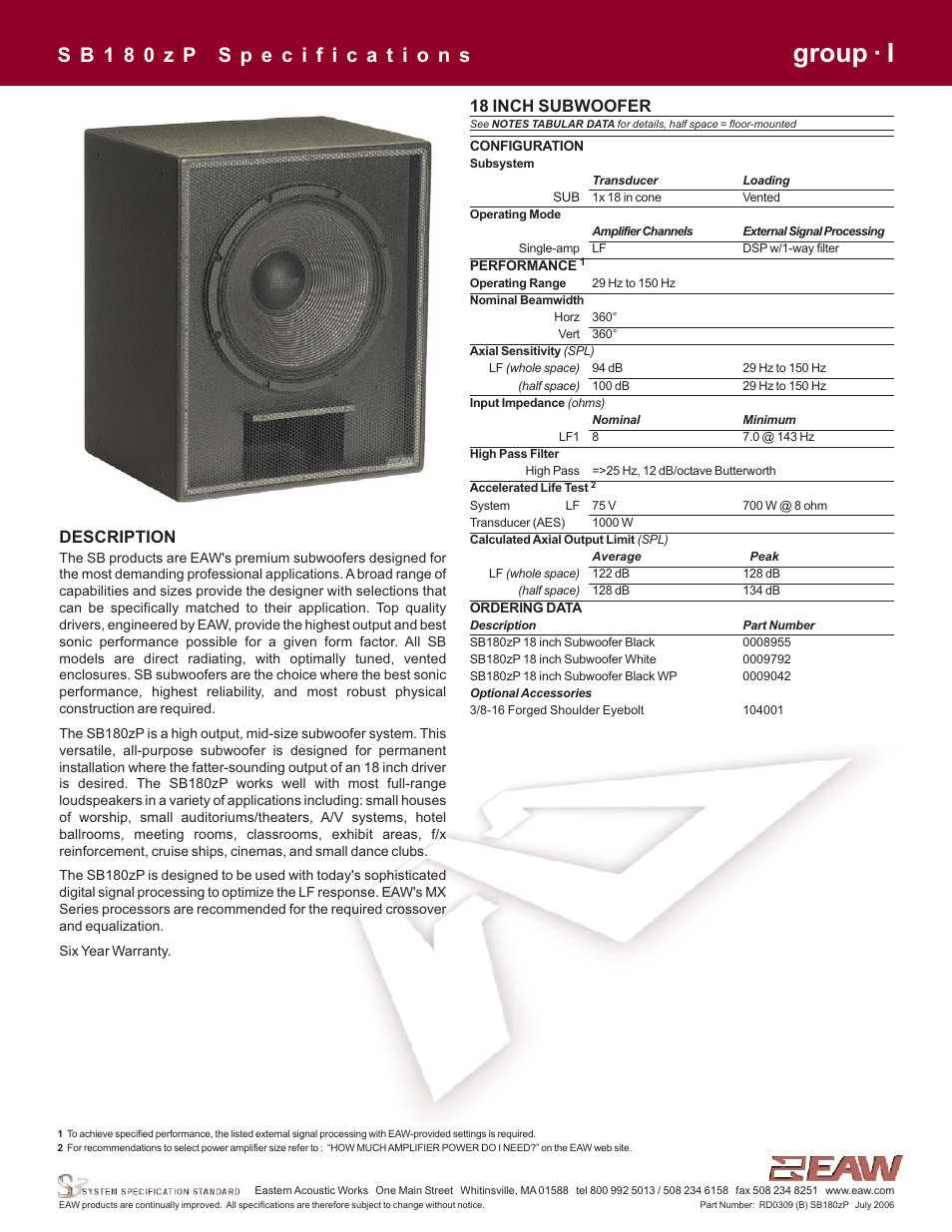 EAW SB180zP User Manual | 4 pages