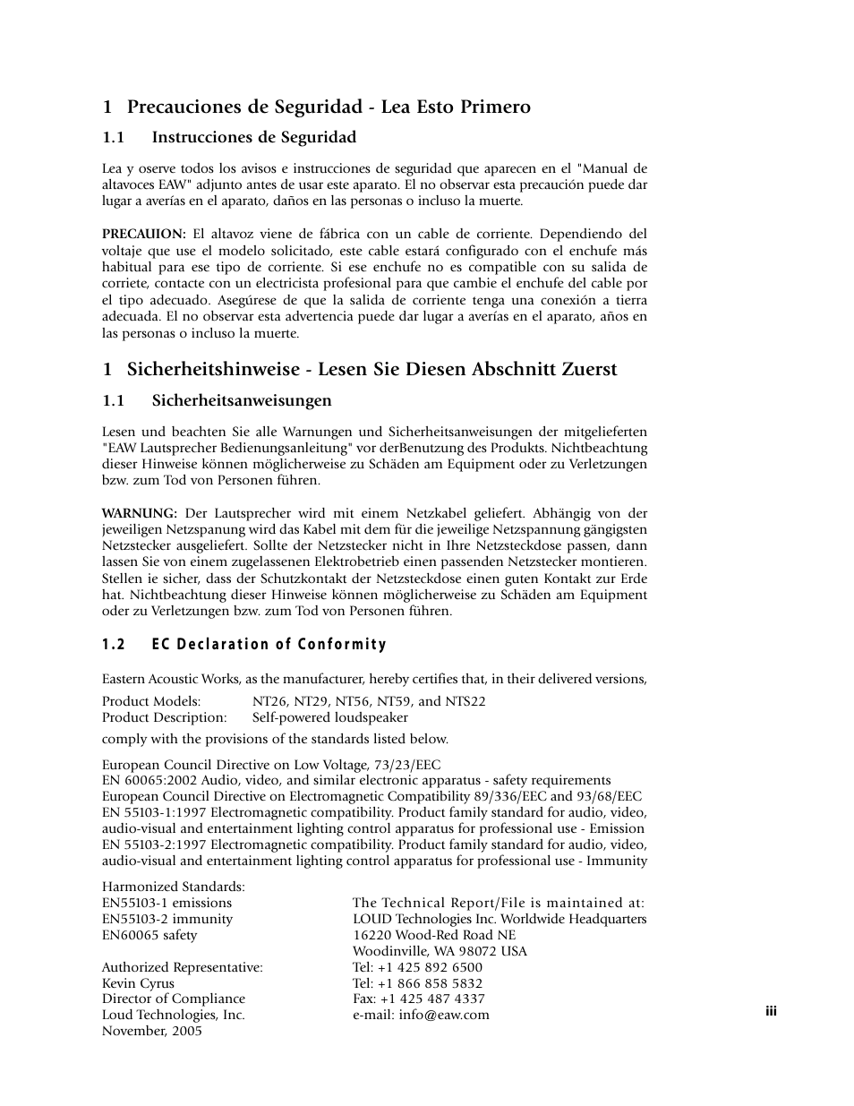 1 precauciones de seguridad - lea esto primero | EAW NT59 User Manual | Page 3 / 32