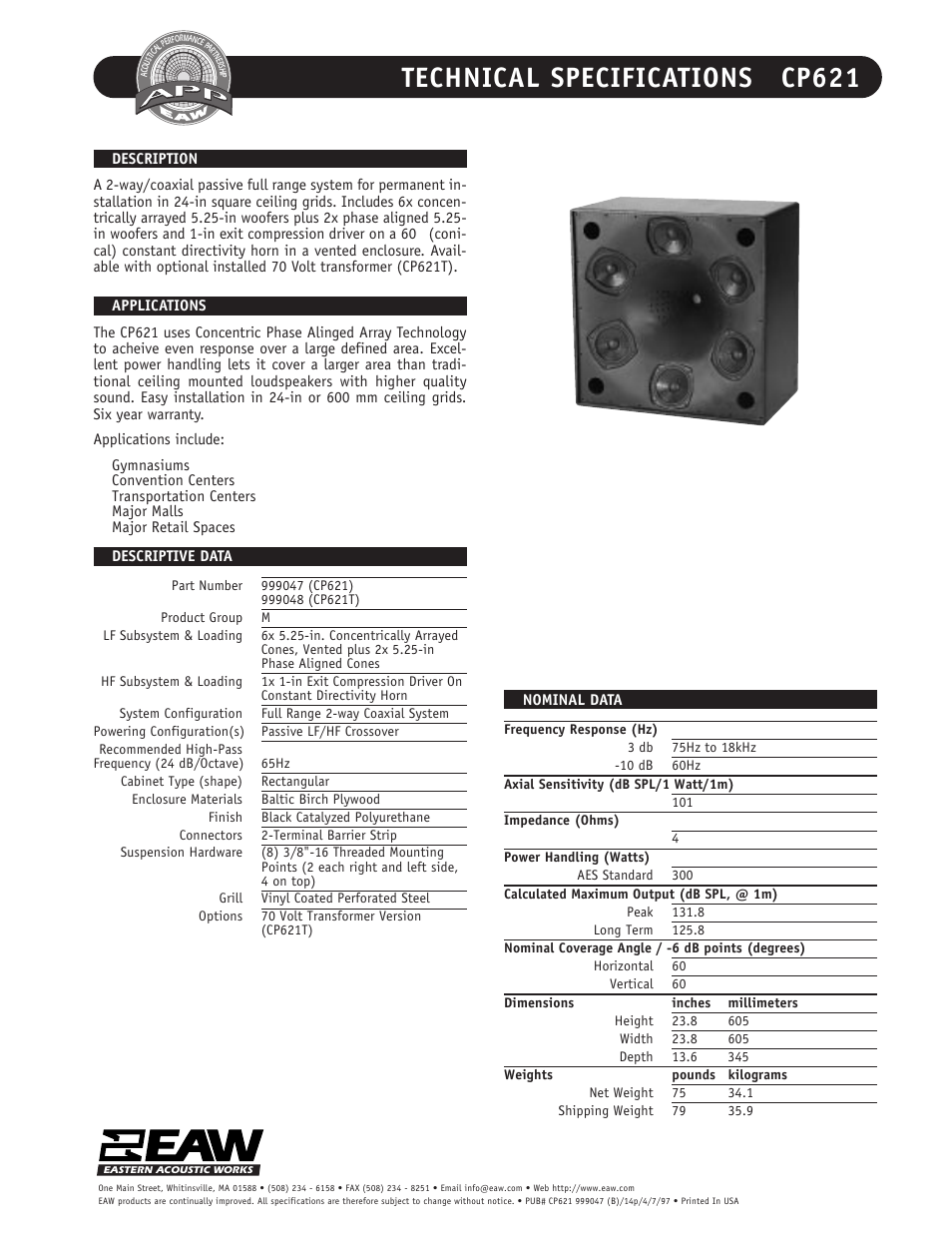 EAW Ceiling-Mount System CP621 User Manual | 6 pages