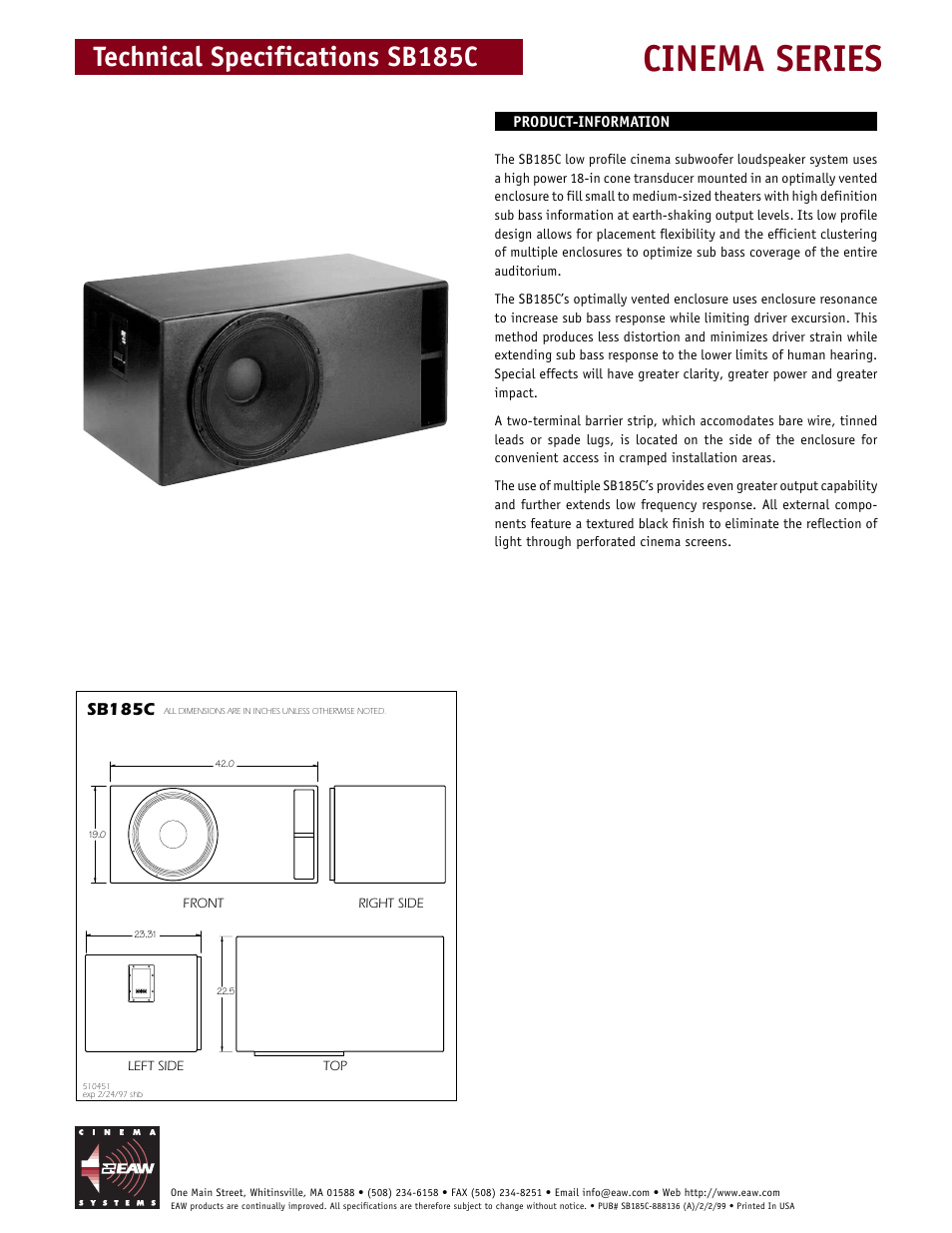 EAW SB185C User Manual | 2 pages