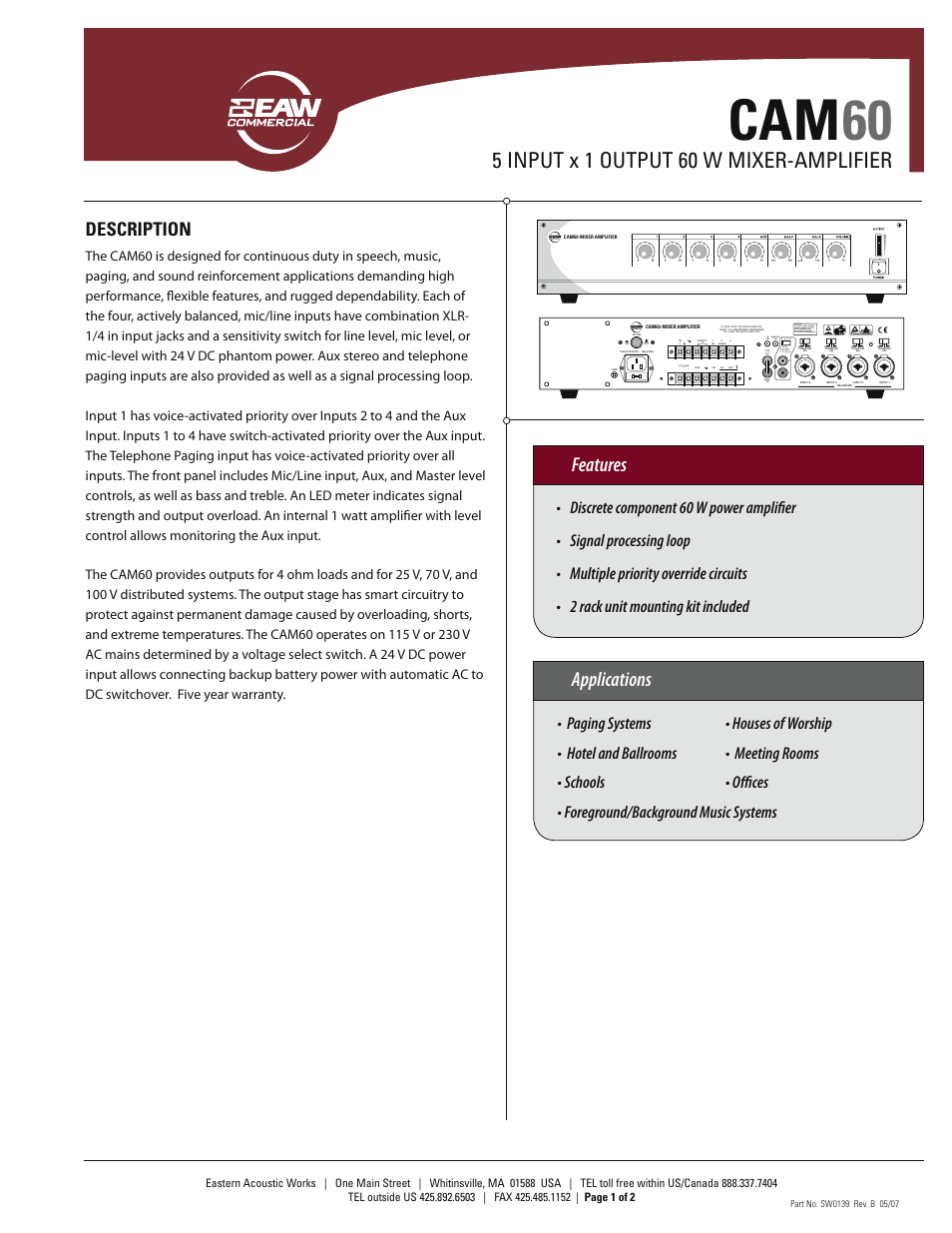 EAW CAM60 User Manual | 2 pages