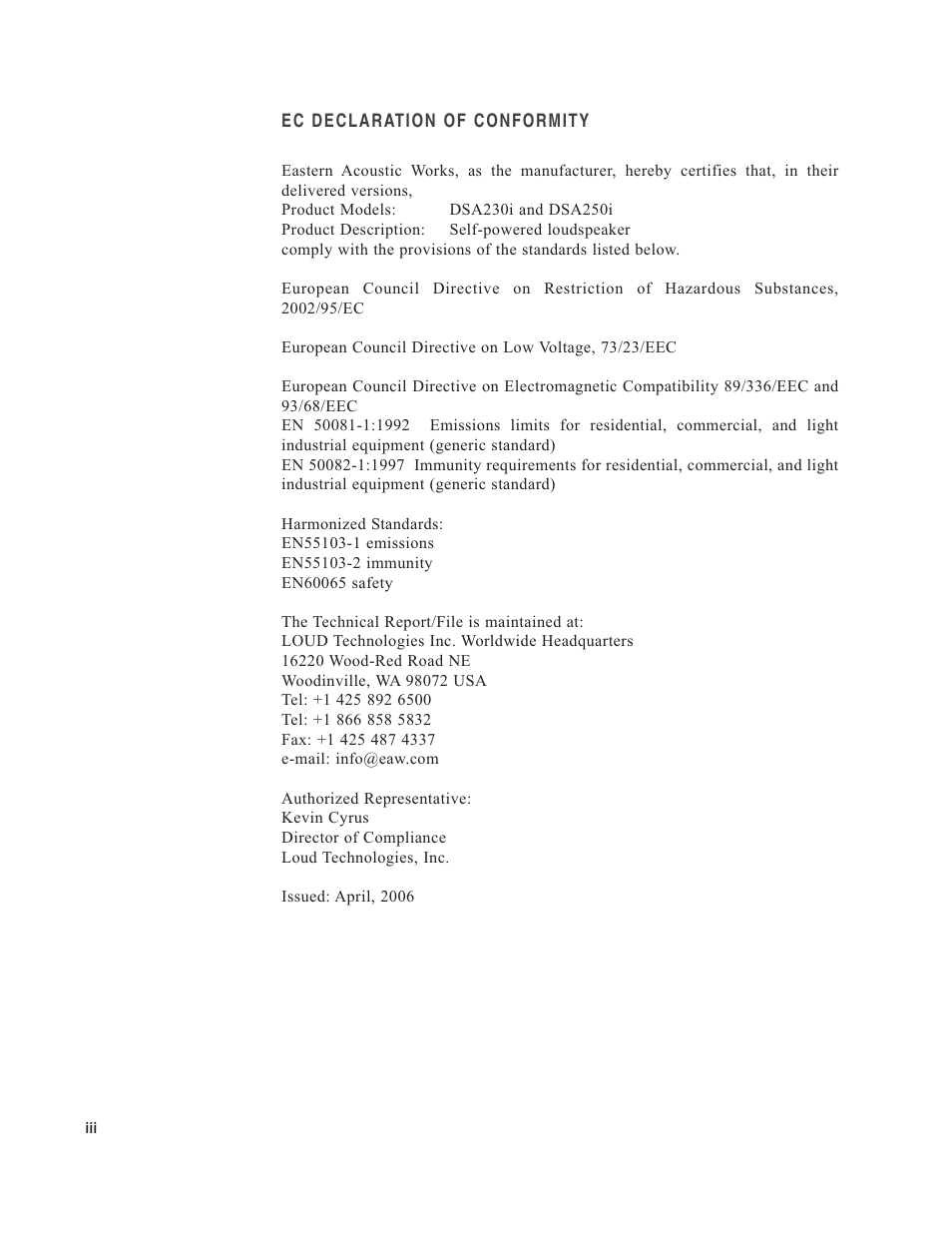 EAW DSA250i User Manual | Page 4 / 52