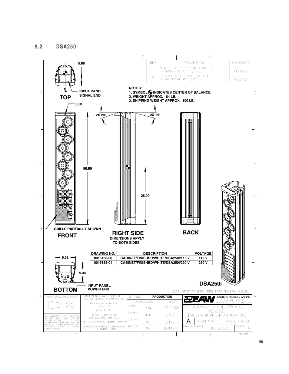 2 dsa250i, Right side, Bottom | Front dsa250i, Back | EAW DSA250i User Manual | Page 49 / 52