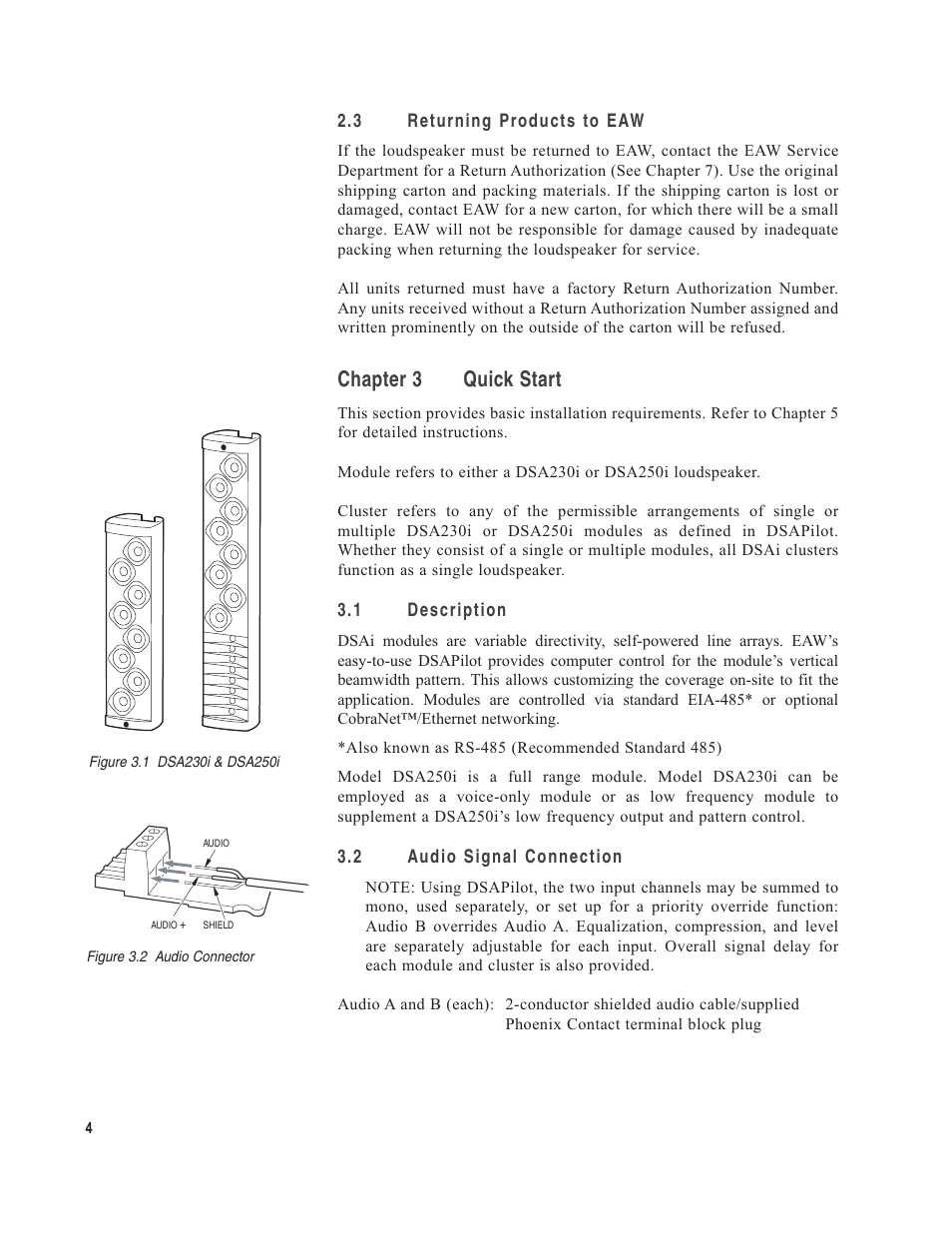 Chapter 3 quick start | EAW DSA250i User Manual | Page 8 / 52