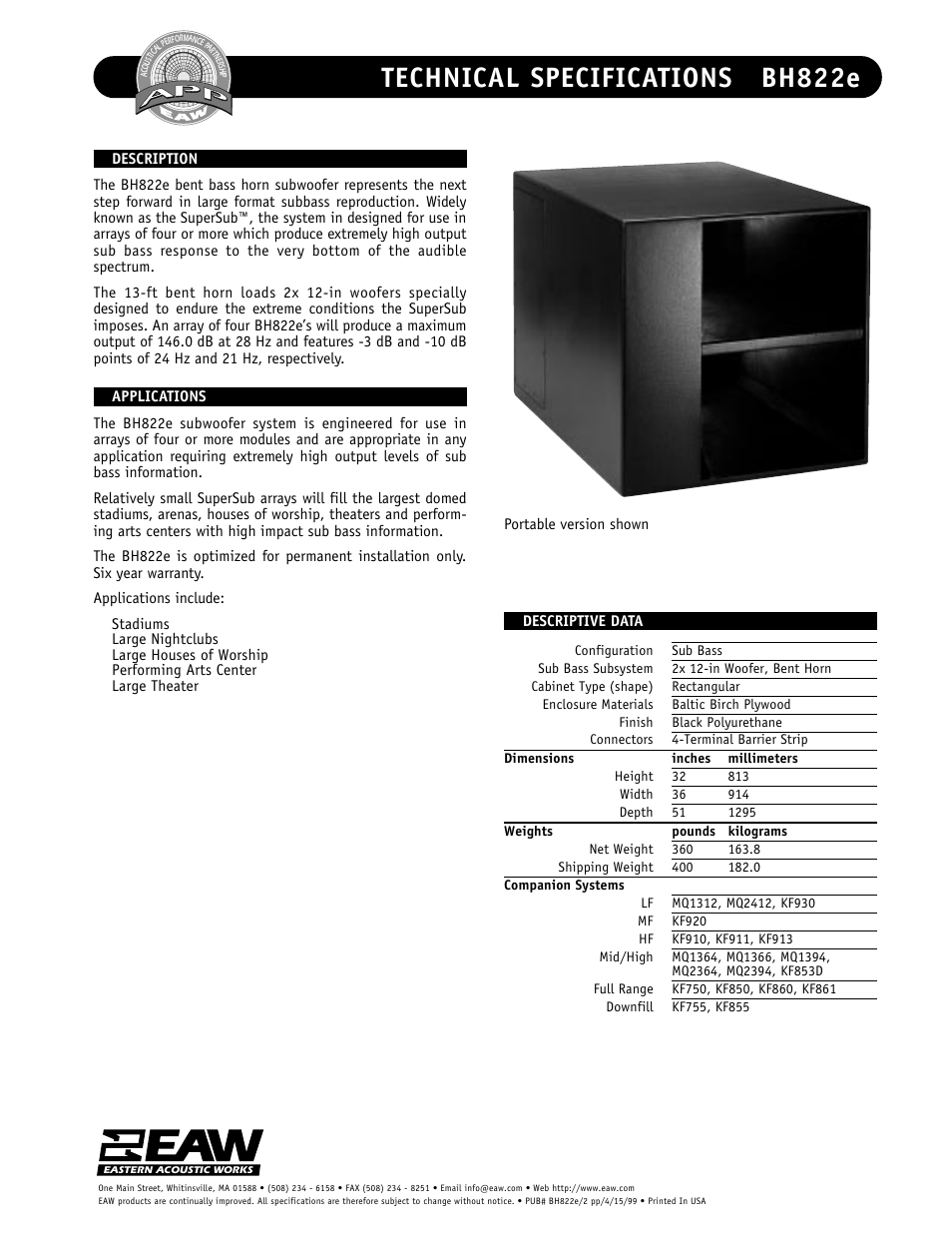 EAW BH822e User Manual | 2 pages