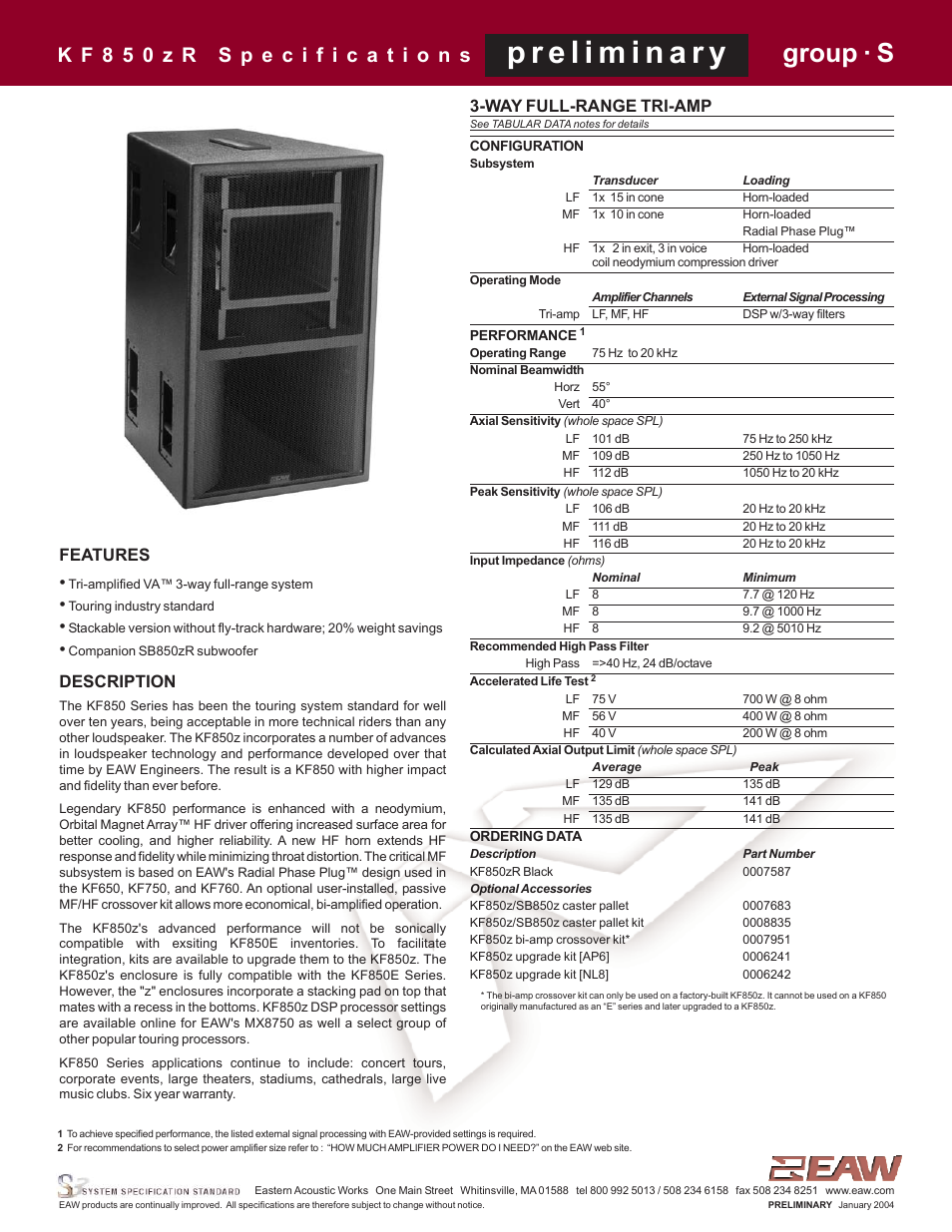 EAW KF850zR User Manual | 4 pages