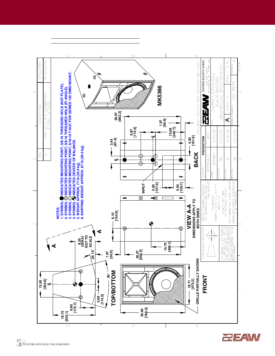 Group · mk, Back, Vi ew a -a | Fr o n t, Mk 5366, Enclosure | EAW MK5366 User Manual | Page 2 / 2