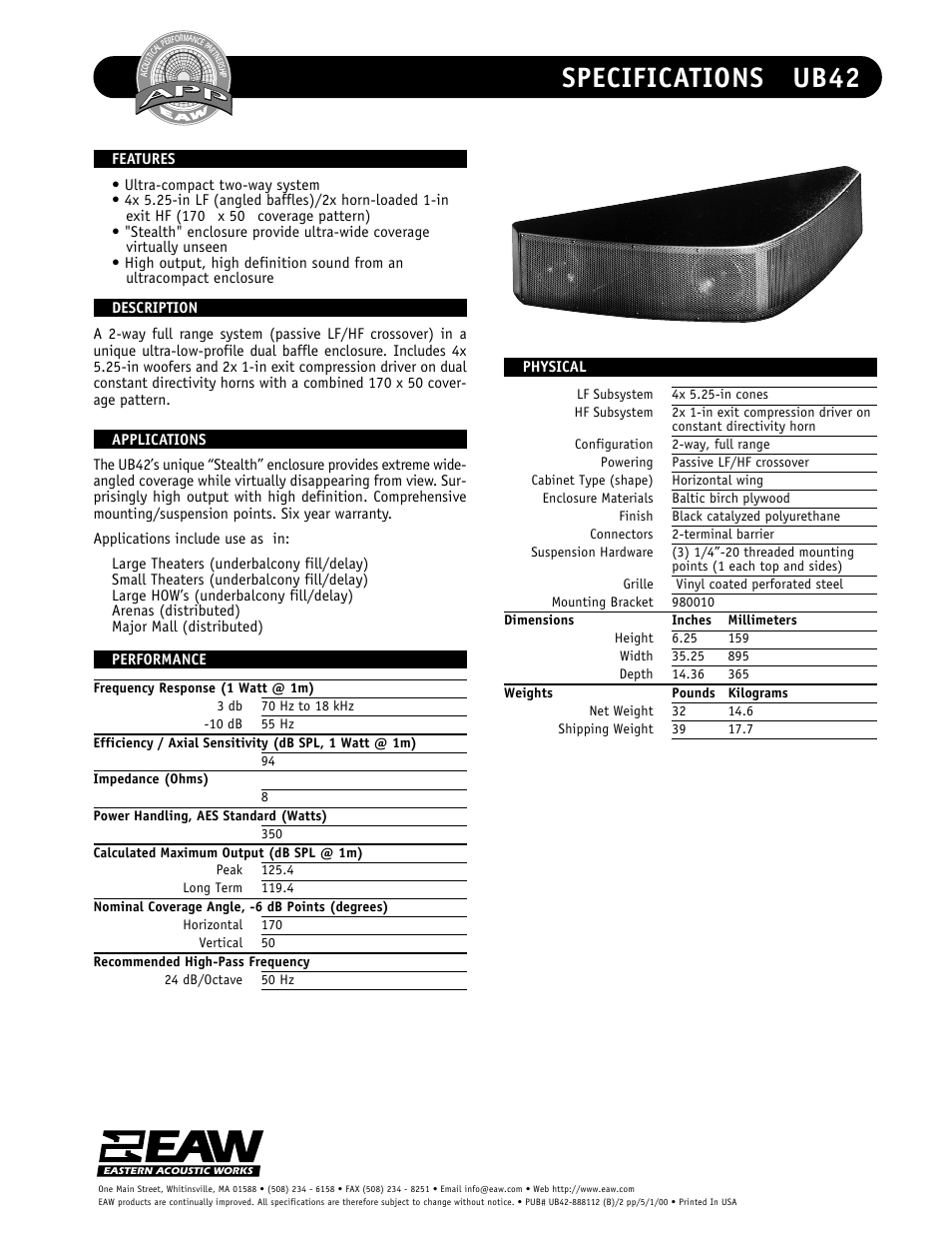 EAW 2-way Full Loudspeaker System UB42 User Manual | 2 pages