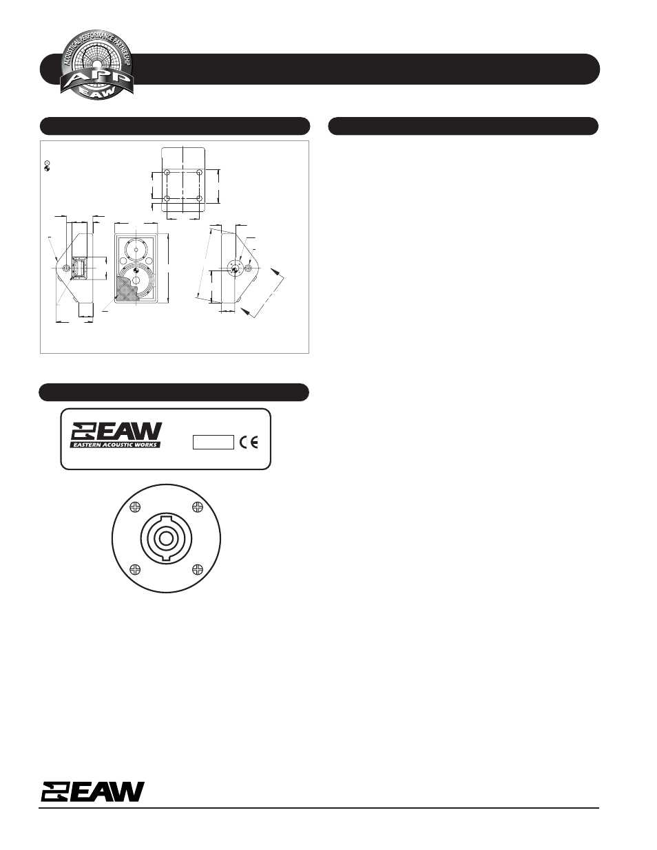 Specifications sm109z, Dimensional drawing input a & e specifications, Sm109z | EAW SM109z User Manual | Page 2 / 2