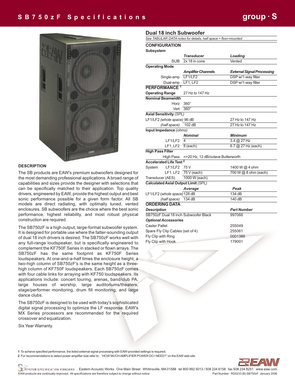 EAW SB750zF User Manual | 4 pages