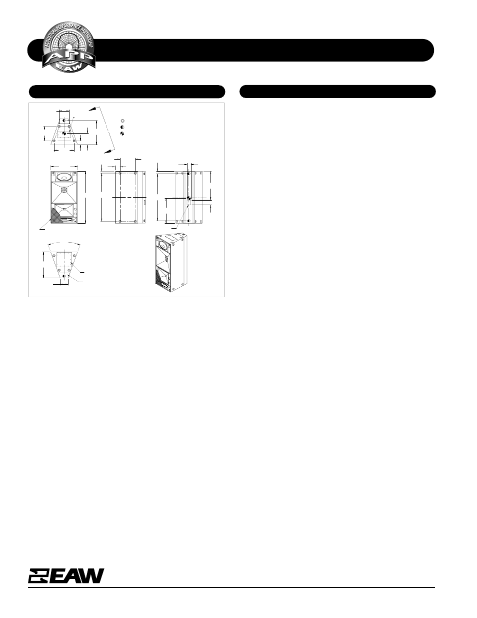 Specifications mqh1344e, Dimensional drawing a & e specifications | EAW MQH1344e User Manual | Page 2 / 2