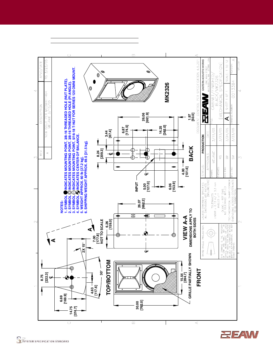 Group · i, Back, Vi ew a -a fr o n t | Mk 2326, Enclosure | EAW MK2326 User Manual | Page 2 / 2