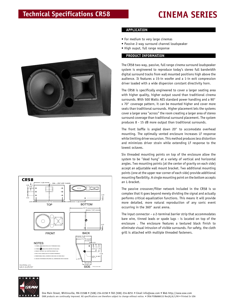 EAW CR58 User Manual | 2 pages