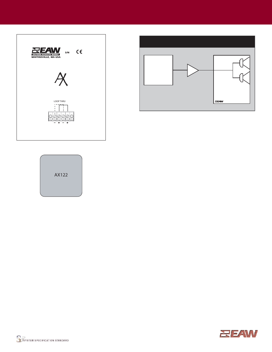 Group · i, Input panel, Way, single-amp (lf1/lf2) | Signal diagram legend, Ax122 id label | EAW Dual 12-Inch Subwoofer AX122 User Manual | Page 4 / 4