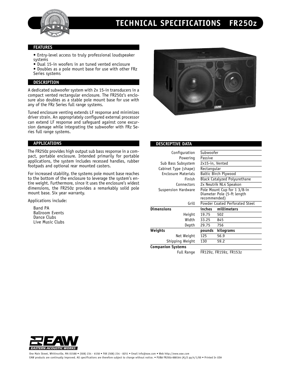 EAW FR250z User Manual | 2 pages