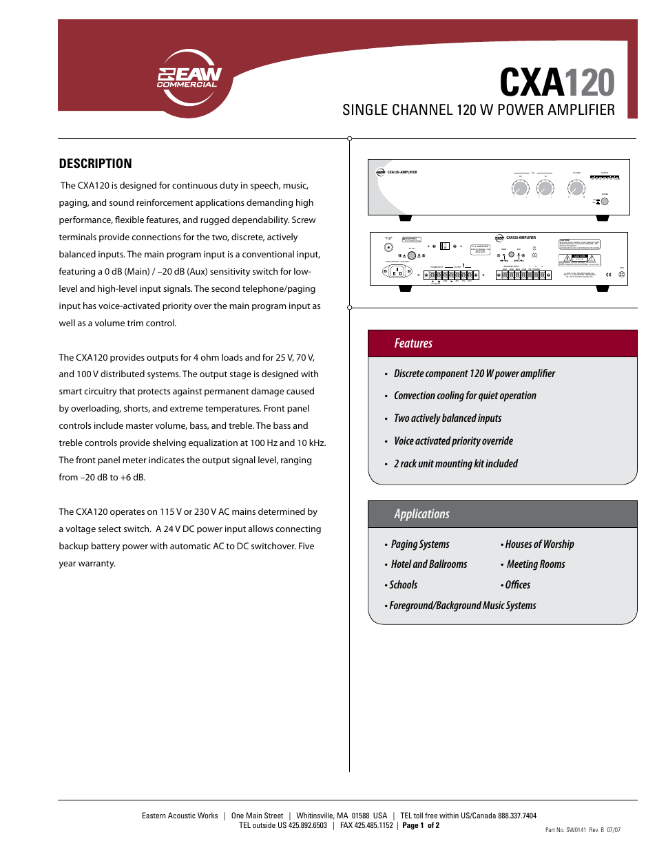 EAW CXA120 User Manual | 2 pages