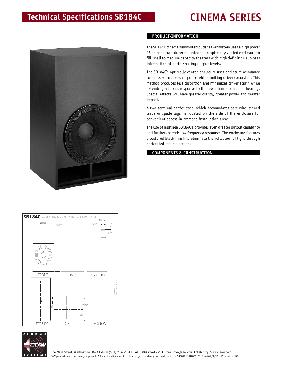 EAW SB184C User Manual | 2 pages