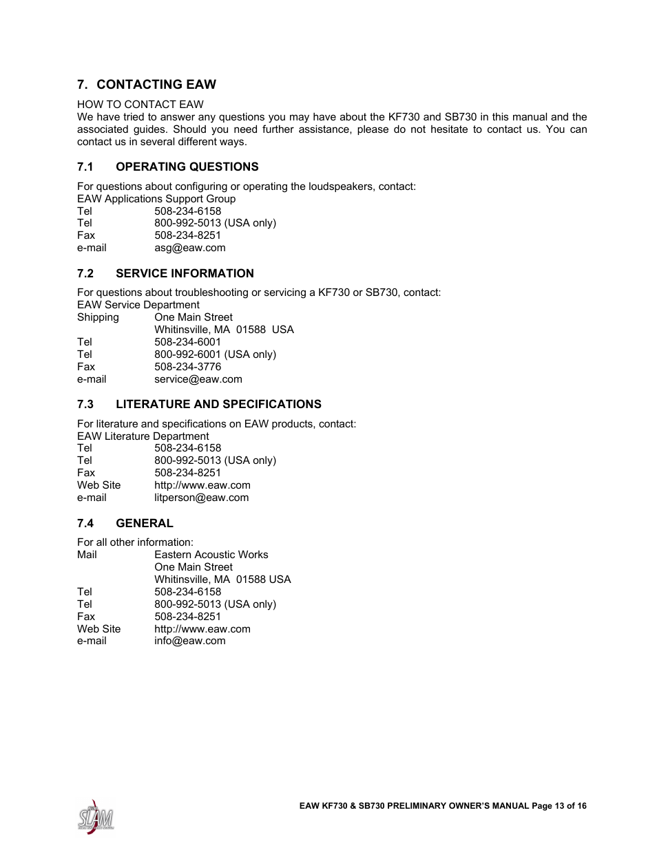 EAW SB730 User Manual | Page 13 / 16