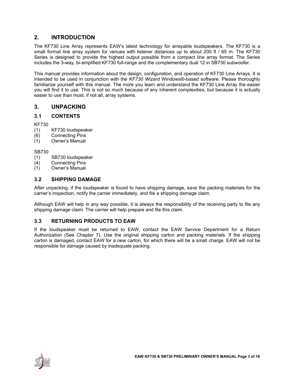 EAW SB730 User Manual | Page 3 / 16