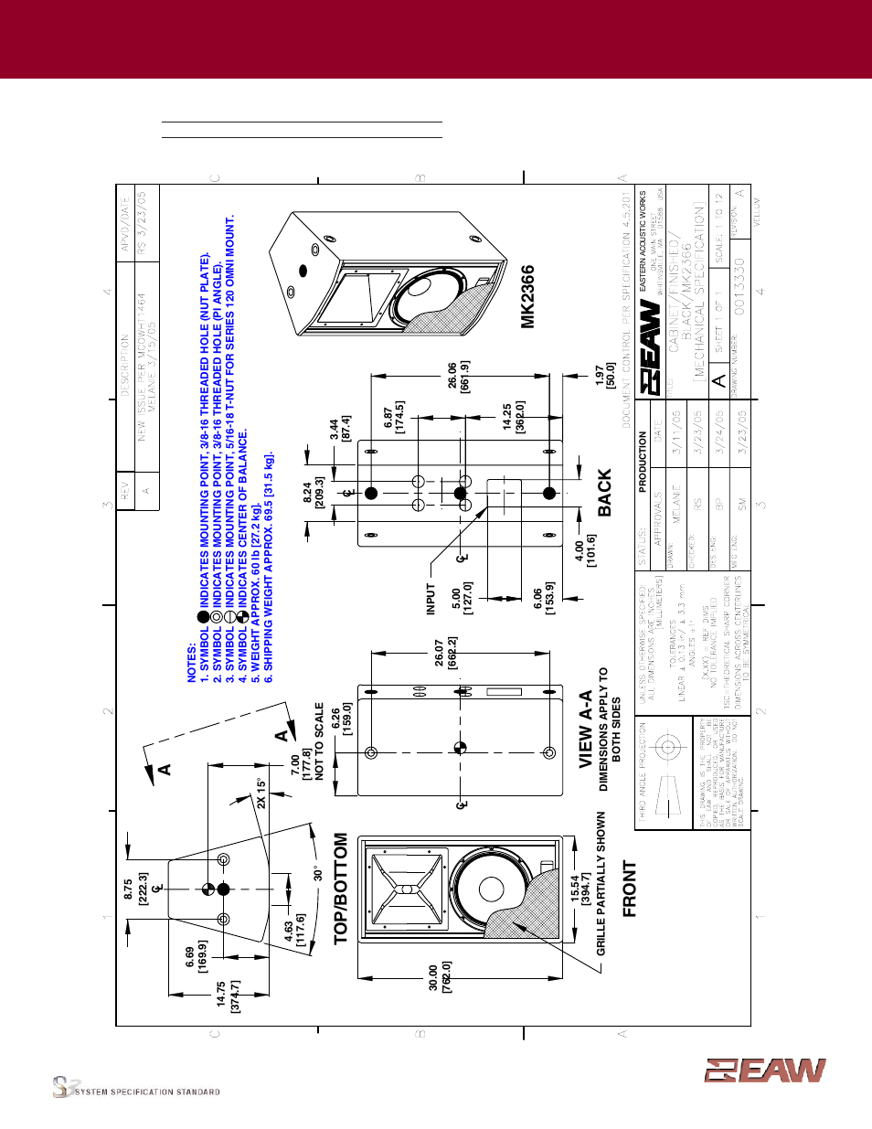 Group · i, Fr o n t, Vi ew a -a | Back, Mk 2366, Enclosure | EAW MK2366 User Manual | Page 2 / 2