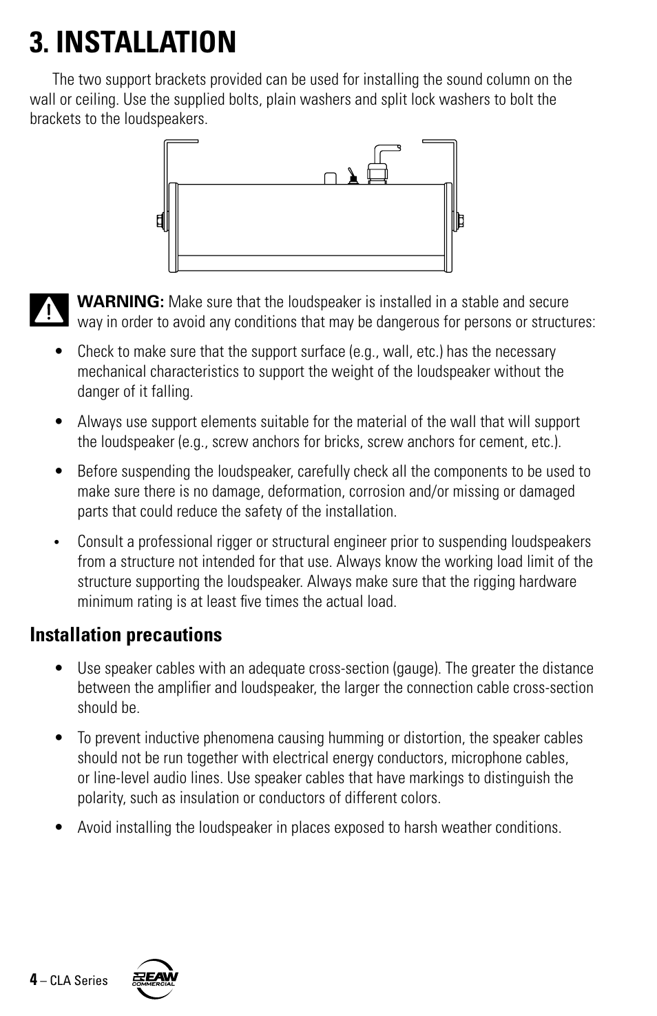 Installation, Installation precautions | EAW CLA6 CLA4 CLA2 User Manual | Page 4 / 8