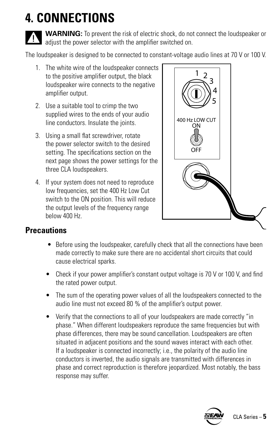 Connections, Precautions | EAW CLA6 CLA4 CLA2 User Manual | Page 5 / 8