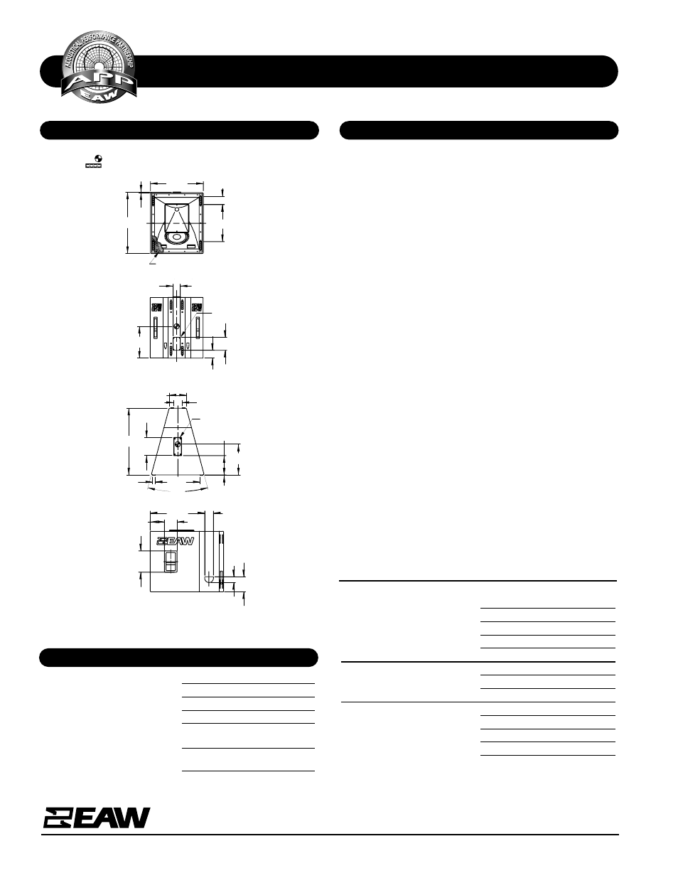 Specifications kf755f, Dimensional drawing a & e specifications, Physical continued | EAW KF755F User Manual | Page 2 / 2