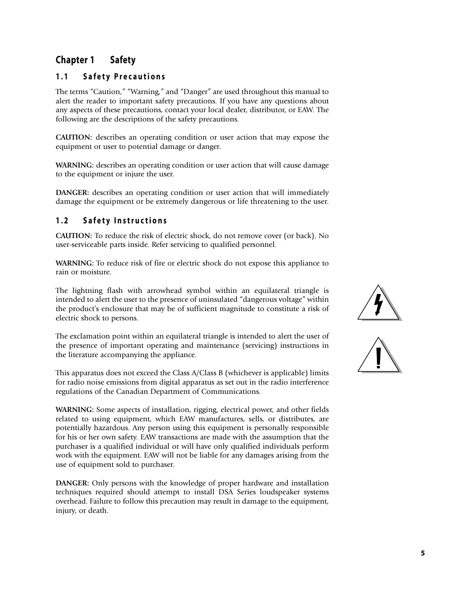 Chapter 1 safety | EAW DSA250 & DSA230 User Manual | Page 5 / 44