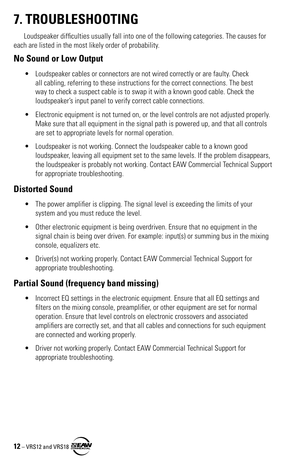 Troubleshooting | EAW VRS12 VRS18 User Manual | Page 12 / 16