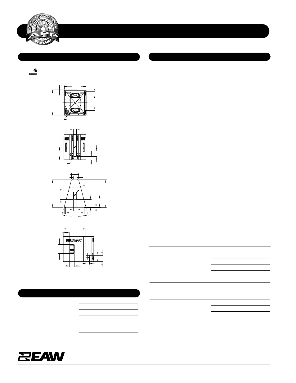 Specifications kf750f, Dimensional drawing a & e specifications, Physical continued | EAW KF750F User Manual | Page 2 / 2