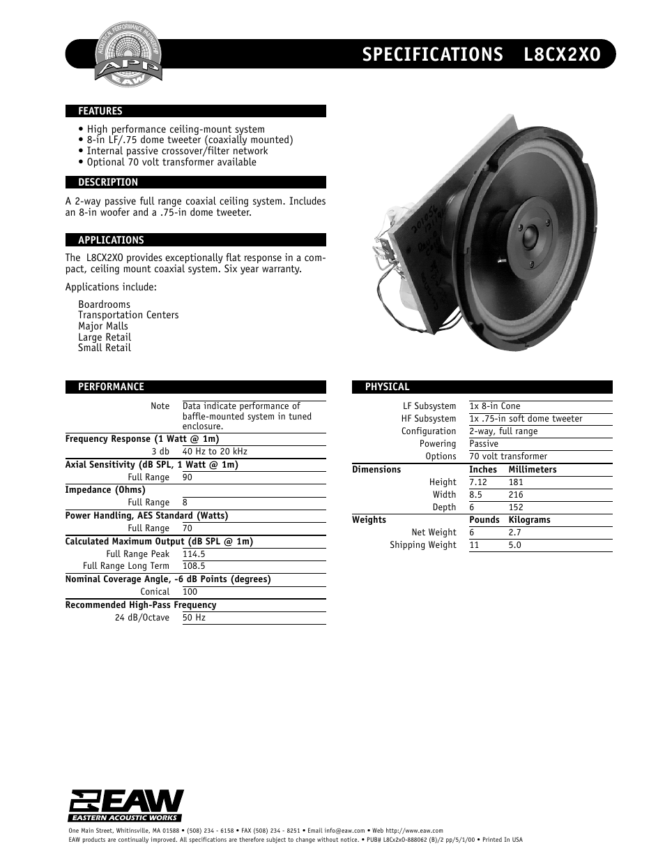 EAW L8CX2XO User Manual | 2 pages